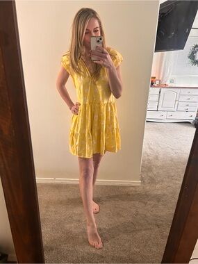 Banana Republic Yellow Floral Tiered Mini Dress